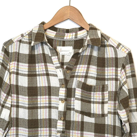 Anthropologie Plaid Button Back Long Sleeve Button Front Tunic Shirt Size XS - Picture 3 of 14